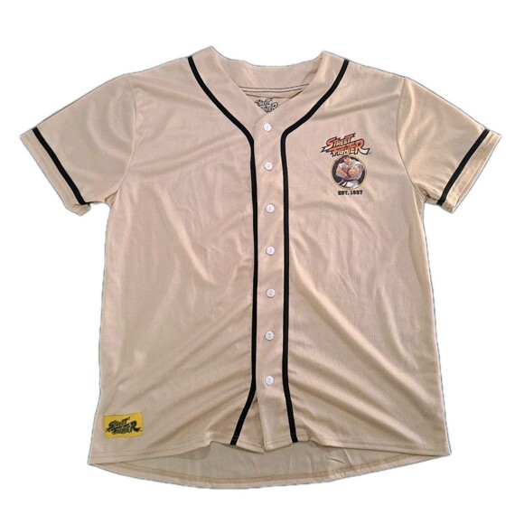 Street Fighter Baseball Jersey Button Up Men’s Size XL Black Video Game Capcom - Picture 1 of 8
